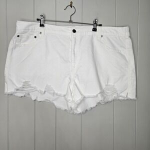 Aerie White Women's Shorts Elastic Waist Band In Back Distressed Size XXL